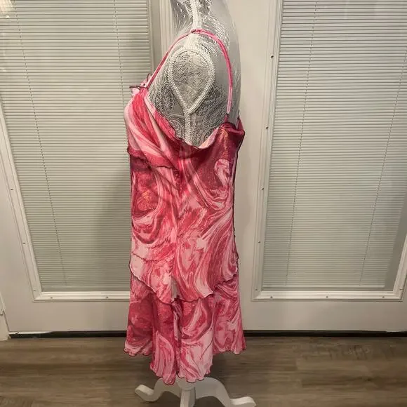 NWT Urban Outfitters Pink Marbled Mini Slip Dress Mesh Lightweight XL - Picture 4 of 16